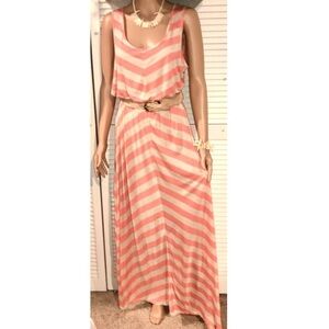 Pink Rose Maxi Sleeveless striped Pink and Cream Dress XLarge